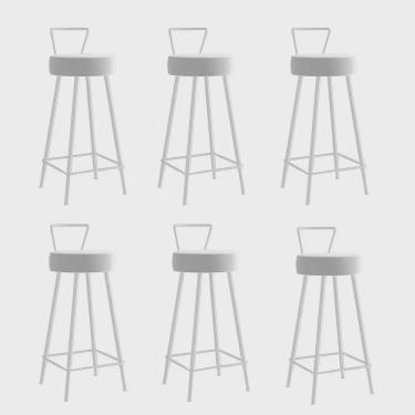 Imagem de Kit 06 Banqueta Alta Com Encosto Tais Eiffel Cozinha Bar Bistrô Ferro Branco Corino Branco - Ahz Móveis