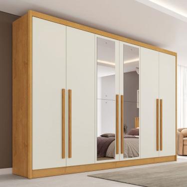 Imagem de Guarda-Roupa Casal Valencia 6 Portas 6 Gavetas 100% Mdf com Espelho Peroba/Off White - Mademarques