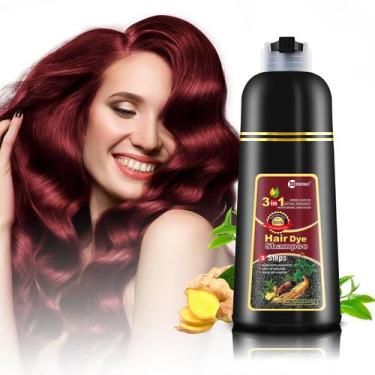 Imagem de Shampoo de tintura de cabelo leorx 3 em 1 Deep Wine Red Color para mul