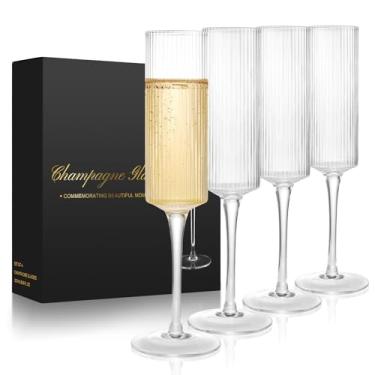 Imagem de Kytree Taças de champanhe com nervuras de 227 g, elegantes taças de champanhe de cristal, conjunto de 4 taças de vinho inquebráveis sem haste para casamentos, aniversários, festas, bar