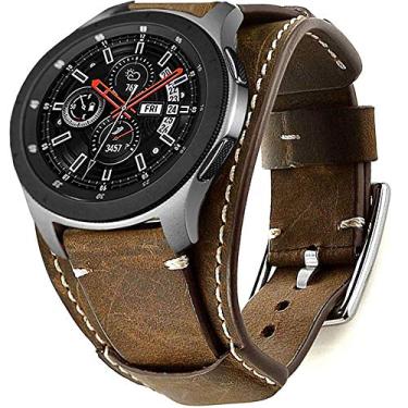 Imagem de Sjiangqiao Compatível com Samsung Galaxy Watch 42 mm/Active 40 mm/Active 2 40 mm 44 mm/Gear S2 Classic Bands, Pulseira Vintage Vintage de Couro Genuíno de Substituição Pulseira Pulseira Pulseira para Homens e Mulheres (Café)