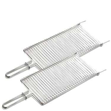 Imagem de Grelha Dupla folha Grande Churrasco Peixe Frango Linguiça Aço Multiuso Churrasqueira Carne (2 Unidades)