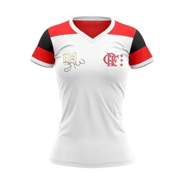 Imagem de Camisa Feminina Flamengo Zico Retrô Mundial 1981 Oficial - Branco
