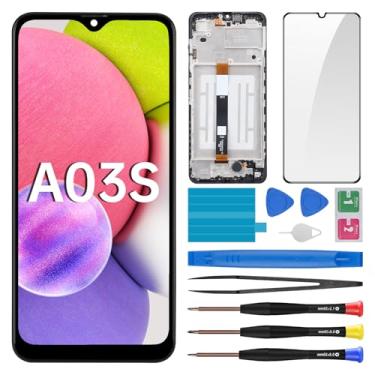 Imagem de BESJMYT Substituição de tela para Samsung Galaxy A03s com moldura LCD digitalizador sensível ao toque, montagem completa e botão lateral, alto-falante, vibração, motor de vidro, kit de ferramentas de