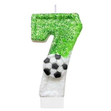 Imagem de Velas de número de aniversário de futebol para bolo, vela branca número 7, topo de bolo de futebol para decoração de festa de aniversário, suprimentos de lembrancinhas