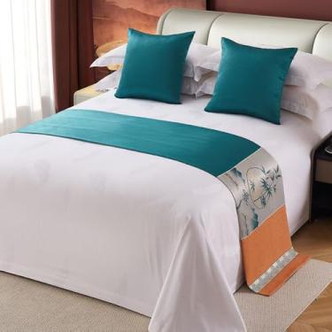 Imagem de Cama Runner Luxuosa Sofisticada Lençóis de Cama Macia Proteção para Pés da Cama King Size Colcha para Quarto, Hotel, Casamento, Cama Decorativa, Lenço Azul Verde-1||50 x 260 cm para Cama de 2 m