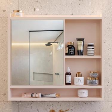 Imagem de Espelheira Para Banheiro Lavabo com Espelho com Nicho e 1 Porta Aqua (OFF WHITE)