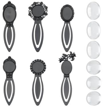 Imagem de SUNNYCLUE 1 caixa, 12 peças, faça-você-mesmo, 6 conjuntos de marcadores de livro de cabochão, 6 peças em branco com 6 peças de cabochão de vidro, kits de marcadores de livro de flores, ovais, pretos