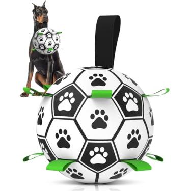 Imagem de QDAN Bola de futebol com alças – Bolas duráveis para cães gigantes, ao ar livre, pastoreio, flutuante, aniversário (25 cm)