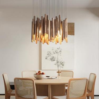 Imagem de Fivootvi Lustre de teto alto de madeira de fazenda com 8 luzes rústico grande luminária suspensa para sala de jantar, sala de estar, hall de entrada, escadas, ilha de cozinha.