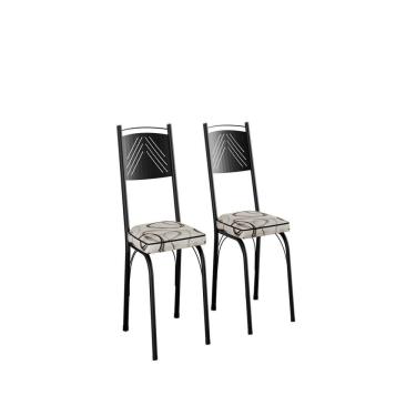 Imagem de Kit com Duas Cadeiras de Cozinha 92cm Preto/ Mosaico Palha