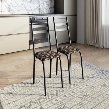 Imagem de Kit com Duas Cadeiras de Cozinha 061 Preto/ Mosaico Palha