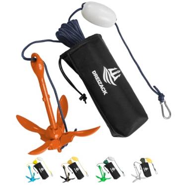 Imagem de Dreizack Kit de âncora de caiaque, acessórios dobráveis de 1,6 kg, com corda de 12 m e boia de PVC para caiaques de pesca, pranchas de SUP, canoas, jet ski, PWC, barcos pequenos infláveis, laranja