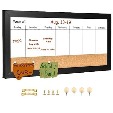 Imagem de Umtiti Quadro branco magnético semanal apagável a seco e placa de cortiça, moldura de madeira preta, quadro branco de superfície magnética para escritório doméstico e decoração de parede (ZHZL-1943)