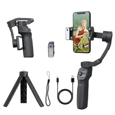Imagem de Estabilizador gimbal de 3 eixos para smartphone, tripé gimbal portátil para iPhone e Andriod com luz de preenchimento, rastreamento automático de rosto/objetos, estabilizador giratório dobrável para