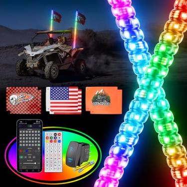 Imagem de Ehaho 2 peças de luzes de chicote de 1,8 m para UTV ATV com comprimento DIY, luz de LED tripla mais brilhante com interruptor basculante e 6 bandeiras, chicote de antena iluminada com aplicativo e