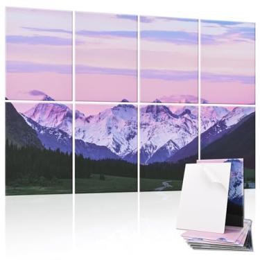 Imagem de Tutmyrea Painéis acústicos artísticos, acolchoamento à prova de som de 122 x 81 cm, pacote com 8 painéis de parede acústicos decorativos à prova de som, painéis autoadesivos com absorção de som para estúdio de gravação (Purple Snow Mountain)