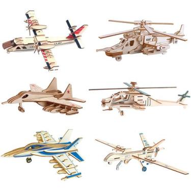 Imagem de Conjunto de 6 modelos de aeronaves e helicópteros 3D i-Chony de madeir