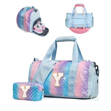 Imagem de Vogewood Presente para filhas, meninas, meninas, bolsa de ginástica com compartimento para sapatos, bolsas de fim de semana personalizadas para crianças, bolsa de viagem inicial com bolsa de maquiagem