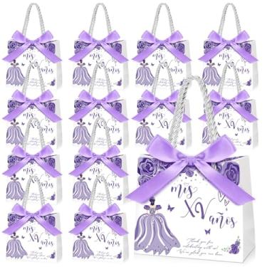 Imagem de Skyygemm 25 conjuntos de lembrancinhas de festa de quinze anos para convidados, saco de presente de quinze anos com alças, pequeno saco de doces com fita de laço, decoração de marmelo doce 15