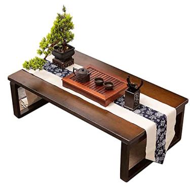 Imagem de Mesa de centro Tatami dobrável Chabudai retangular simples mesa de jantar doméstica bambu para jantar em escritório em casa (cor: cor de madeira, tamanho: 60 * 40 * 26 cm)