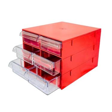 Imagem de Gaveteiro Organizador Vermelho com 6 Gavetas Multiuso para Escritório, Ferramentas, Maquiagem e Papelaria – MAGUS CG306