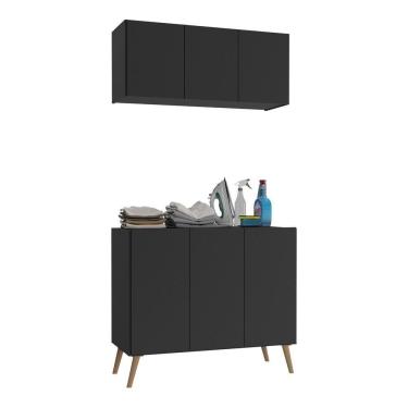 Imagem de Conjunto Lavanderia Retrô Multiuso Armário Aéreo E Balcão Mp5050 Preto natural