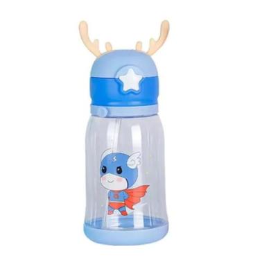 Imagem de Garrafa De Água Com Canudinho Tampa e Alça Infantil Bebe Fofa Alce - G