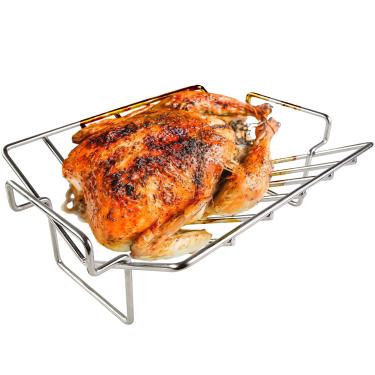 Imagem de Stainless Steel V Rack for Roasting Turkey, Poultry Roaster Rack for Smoking and Grilling - Multi-use BBQ Rib Rack for Big Green Egg - Easy to Clean, Non-Toxic, Dishwasher Safe, 13.7x10x4.7Inch