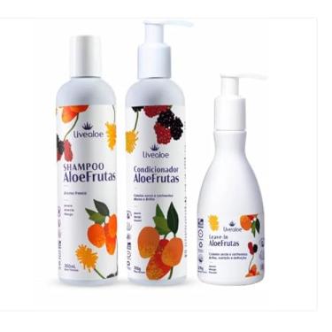 Imagem de Kit Shampoo condicionador Leave in Cabelos Cacheados Aloe Vera Frutas