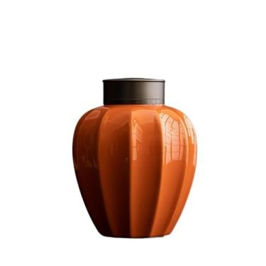 Imagem de Lata de chá Pote de cerâmica para chá avulso com tampa dupla selada, lindo recipiente para chá, café, açúcar, nozes, ervas e especiarias Caixa de chá(Orange)
