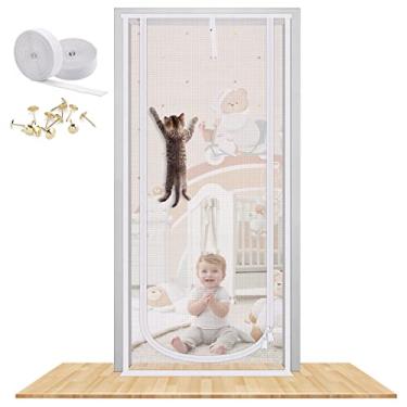 Imagem de Porta de tela de gato reforçada, porta de tela resistente à prova de animais de estimação de 96 x 213 cm, com zíper bilateral, evita que cães gatos corram para fora de casa, quarto, sala de estar, cozinha, porta de pátio