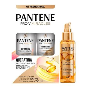 Imagem de Kit Pantene Queratina Shampoo 300ml + Condicionador 150ml + Óleo Milag