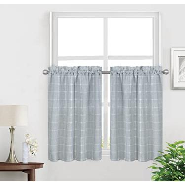 Imagem de Shunjie.Home Cortinas De Cozinha 36" Para Cafeteria, Curtas, Texturizadas E Com Filtro Luz Banheiro, Semitransparentes, Estilo Fazenda, Bolso Vara Janela Pequena, 2 Painéis (Cinza Claro)