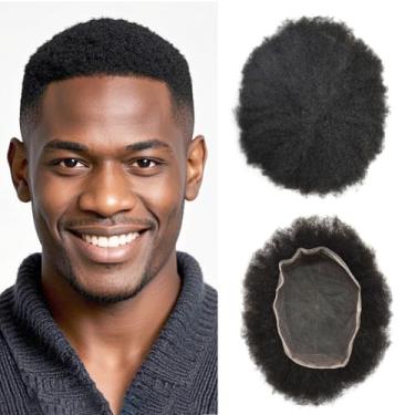 Imagem de Generic Unidades De Cabelo Para Homens Negros Afro Peruca Cacheada Substituição Humano Sistema Renda Completa Peça Espiralada Masculina (#1 Preto Azeviche, 4 Mm Ondulado)