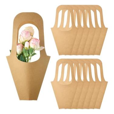 Imagem de Ipotkitt 10 sacos de embrulho de buquê marrom, sacos florais de papel kraft com alça de flores, suprimentos de embalagem para arranjos de bricolage, floristas, enfeites de festa de formatura de