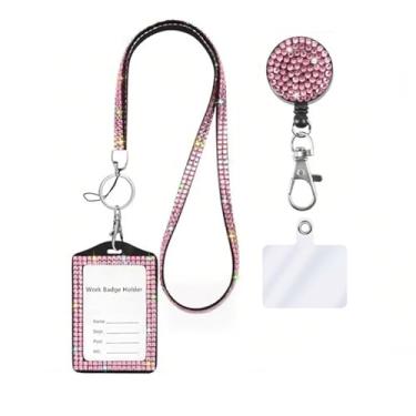 Imagem de Cordão de pescoço de cristal 3 em 1, suporte de crachá de identificação brilhante, suporte de cartão de nome de trabalho com strass retrátil para professoras enfermeiras e médicas, aba bônus de