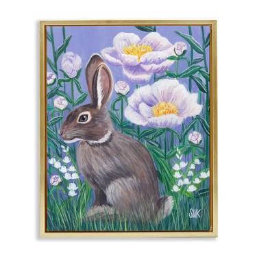 Imagem de Stupell Industries Design de arte de parede em tela flutuante dourada de coelho ao anoitecer por Sarah Waldron Kimball, 63 x 79 cm