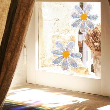 Imagem de LOONELO 3 peças de adesivos de janela de apanhador de sol de flores em aquarela, adesivos de vinil de prisma de girassol, decalques de janela arco-íris anticolisão para vidro, prevenção de ataques de