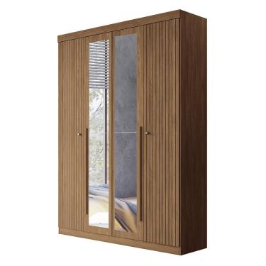 Imagem de Guarda Roupa Solteiro Buriti Ripado 4 Portas Jatobá Com Espelho - Santos Andirá Jatobá