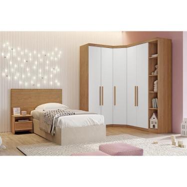 Imagem de Quarto Modulado Solteiro Rizon 5 Peças (1 Closet + 2 Guarda Roupas + 1 Complemento + 1 Cabeceira) QC210 Freijo Cumaru c/ Fendi - Novo Horizonte