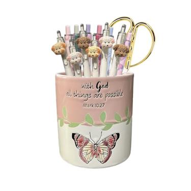 Imagem de Suporte de caneta borboleta, copo de cerâmica feito à mão para pincéis de maquiagem, suculentas e acessórios de escritório, ideal para penteadeira, mesa ou cozinha