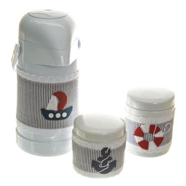 Imagem de Potes E Garrafa Térmica Náutico Quarto Bebê Menino - Potinho de mel