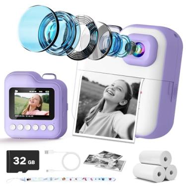 Imagem de Câmera infantil impressão instantânea e fotos de telefones para meninas, fotos impressas de arte de desenho animado, desenho 3D, desenho à mão, câmera digital FHD para selfie, 1080p para crianças