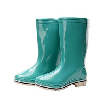 Imagem de Kontai Bota feminina de chuva e jardim, meia panturrilha, borracha à prova d'água para jardim, calçados de chuva femininos, Verde, 7