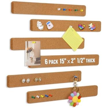 Imagem de AYZTKUX Tiras de Cortiça, Pacote com 6 Unidades, 15 X 2 X 0,5 Pol., Placas de Cortiça Adesivas para Paredes, Escritório, com 50 Alfinetes para Colar Notas, Fotos, Cronogramas, Fotos