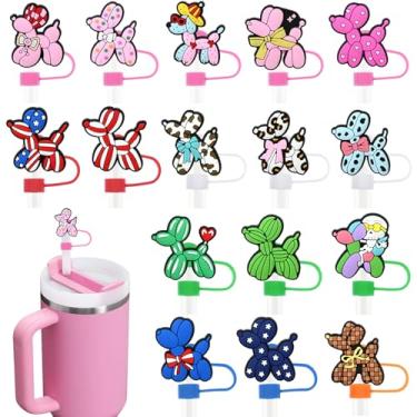 Imagem de 16 peças de tampas de canudo de cachorro balão para copos, 10 mm 1 cm topo de palha para copo Stanley 30 & 1,134 g Stanley Cups acessórios presentes para mulheres lembrancinhas de festa