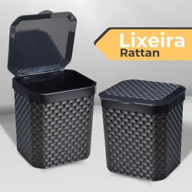 Imagem de Lixeira Pia De Plástico Rattan Preta Cozinha Banheiro C/ Tampa 5 Litro