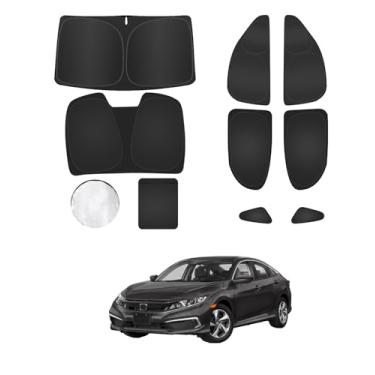 Imagem de 8 peças de persianas para Honda Civic (2016-2021) Acessórios – Cobertura total para janelas laterais, triangular traseiro e para-brisa – Proteção UV e privacidade para acampamento, cochilo
