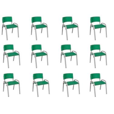 Imagem de Kit 12 Cadeiras Infantil Iso, Escola, Base Cinza- Verde Escuro